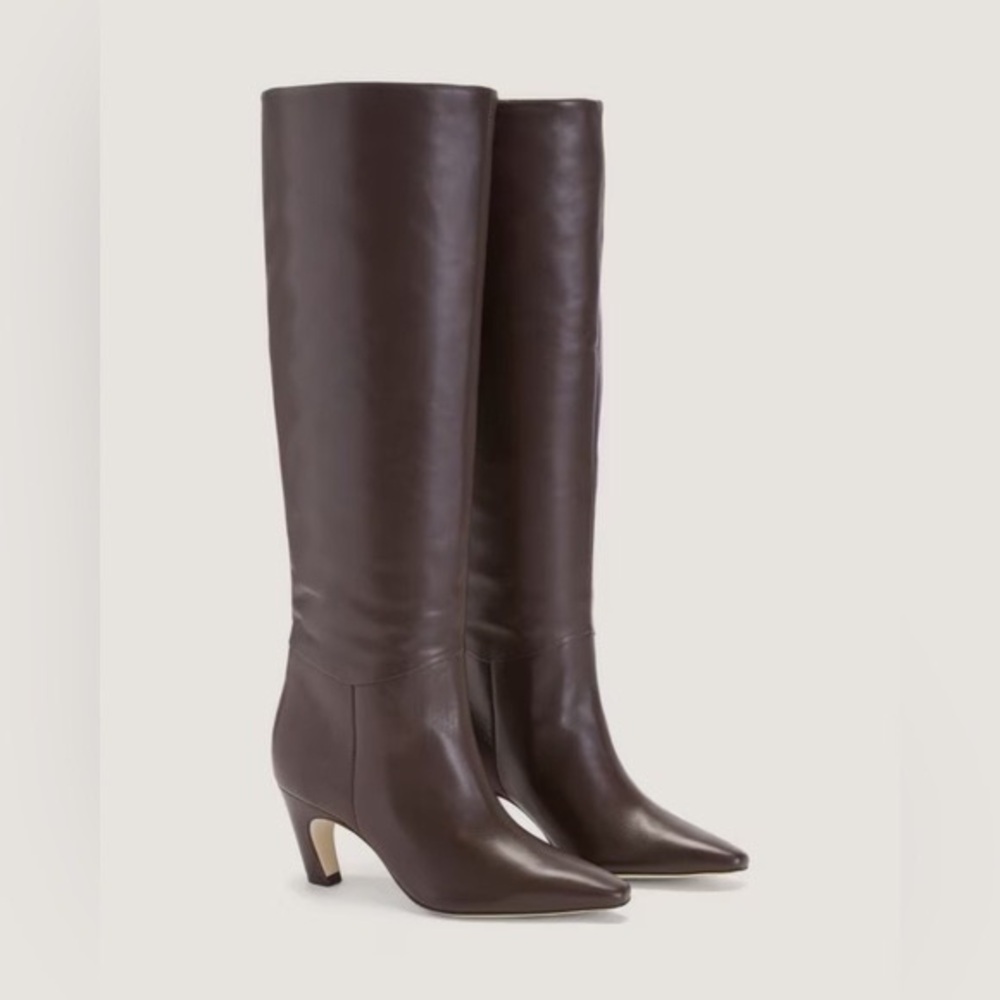 NEW EVERLANE The Knee-High Banana Heel Boot in brown leather